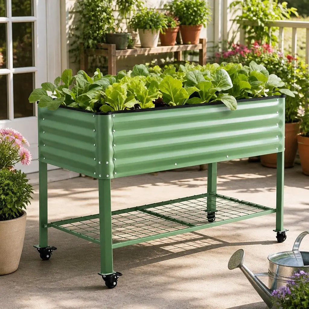Elevated Garden Bed Mobile Planter 81cm Height Green