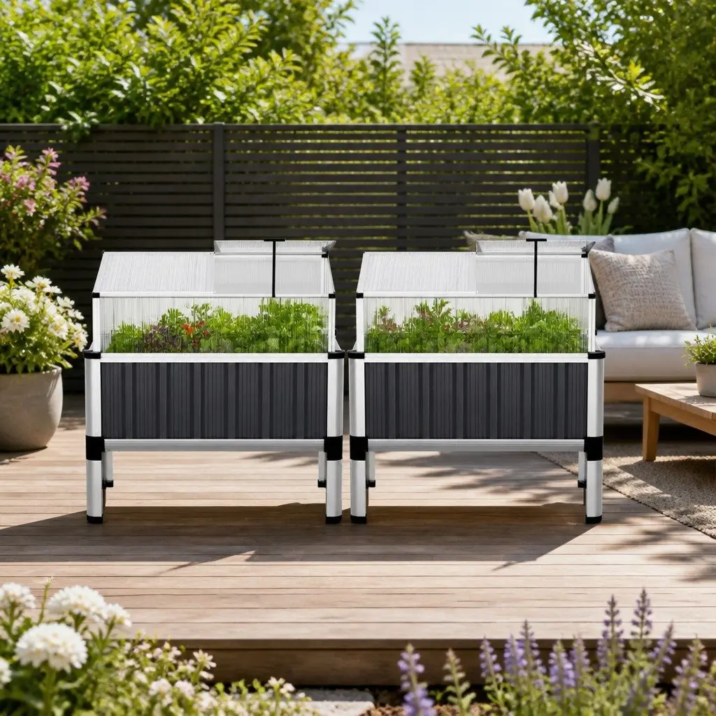 Raised Garden Bed with Polycarbonate Roof Panels