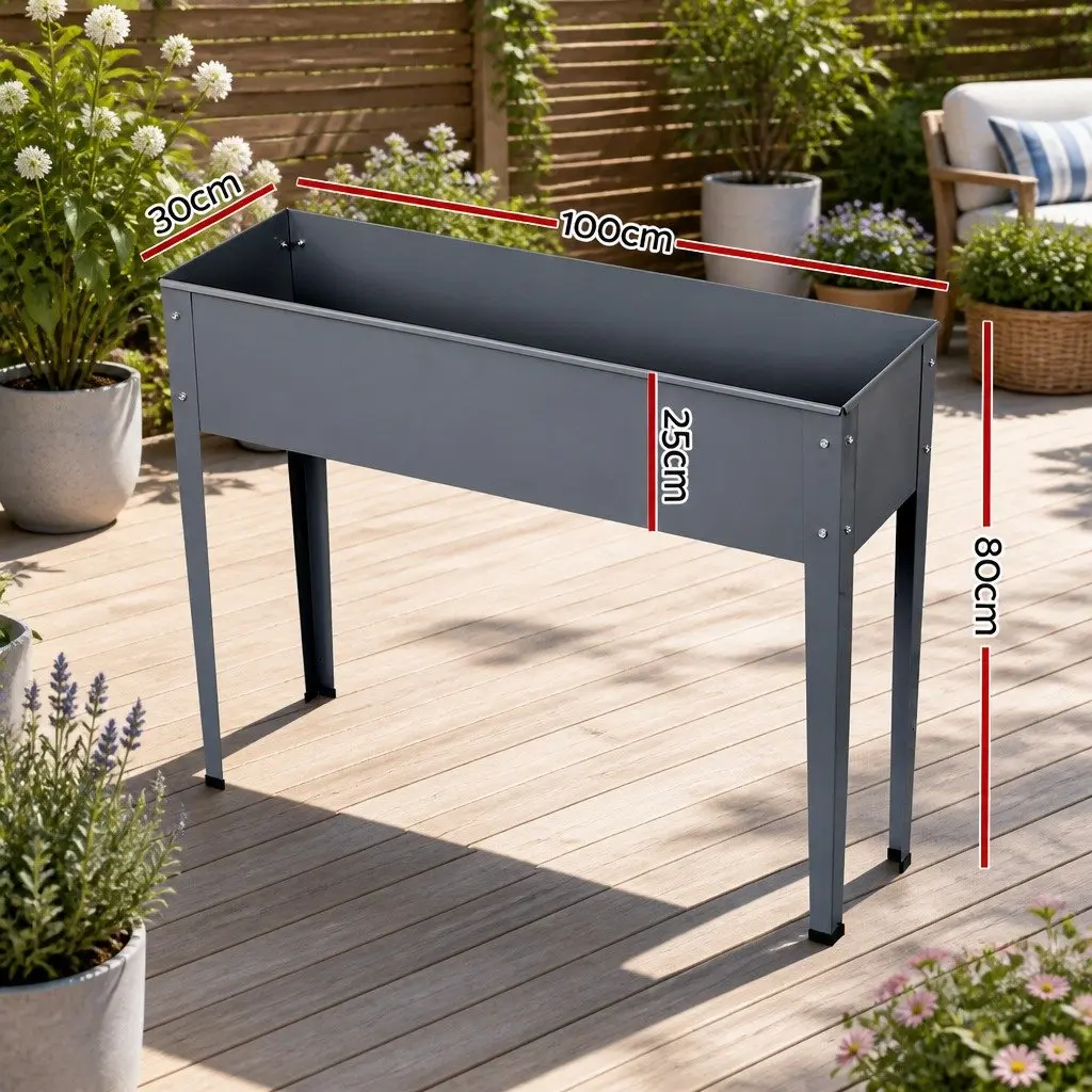 Garden Bed Planter Box Elevated Outdoor Herb Flower Vegetable 100x80x30cm Aluminium Grey
