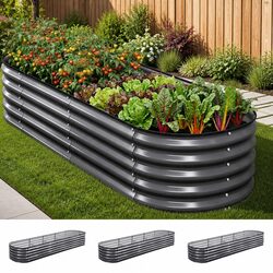 Raised Garden Bed Kit 3 Pcs Oval Galvanized Steel Planter Boxes 320x80x42cm