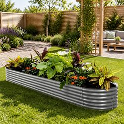 Raised Garden Bed Oval Planter Box 320x80x42cm Galvanised Steel Container