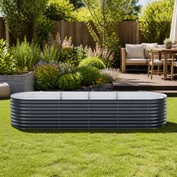 Raised Garden Bed Oval Planter Box 320x80x56cm Galvanised Steel Vegetable