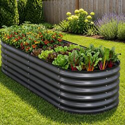 Raised Garden Bed Kit 3 Pcs Oval Galvanized Steel Planter Boxes 320x80x56cm