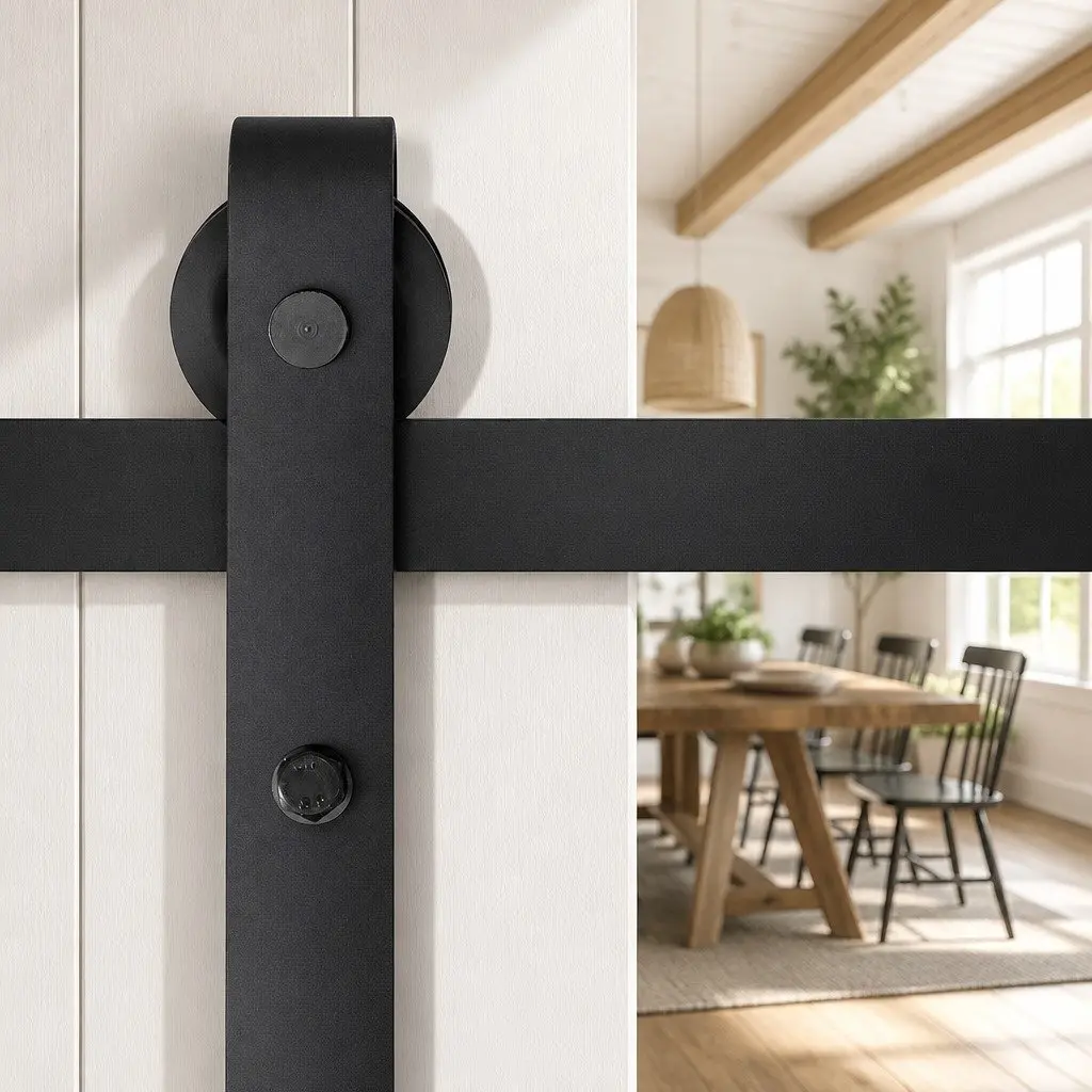 Sliding Barn Door Hardware Track Set 1.83m Black Steel Manual Roller