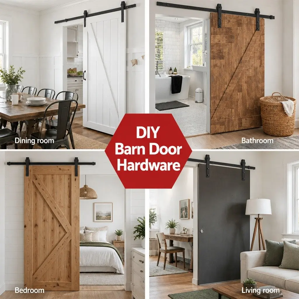 Sliding Barn Door Hardware Track Set 1.83m Black Steel Manual Roller