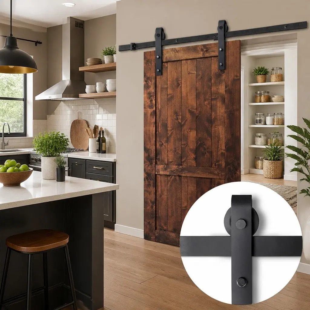 2.44m White Matte Sliding Barn Door Hardware Set