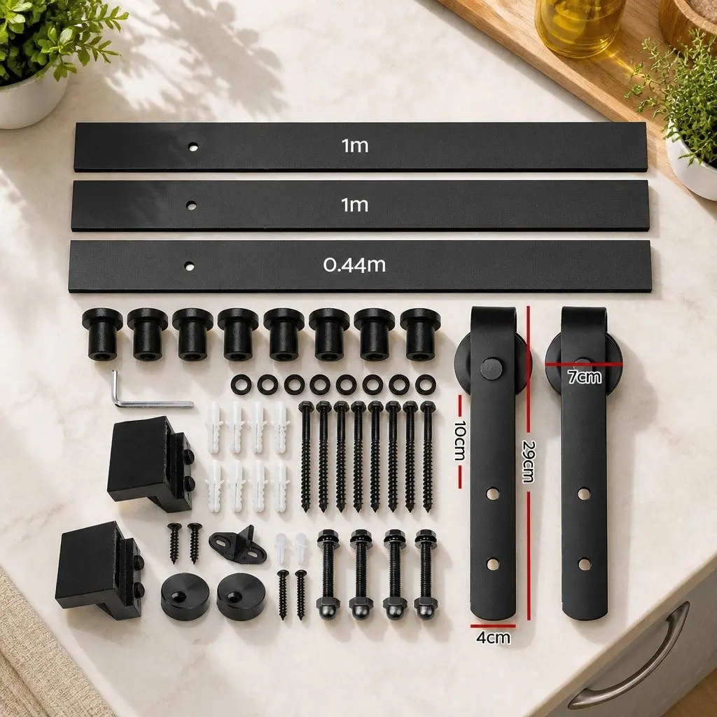2.44m White Matte Sliding Barn Door Hardware Set