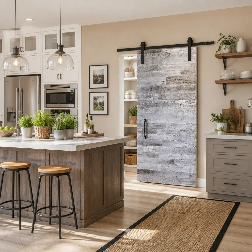 2.44m White Matte Sliding Barn Door Hardware Set