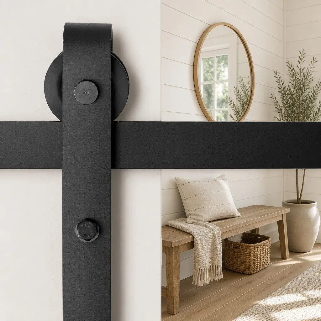 Sliding Barn Door Hardware Track Set 3m Black Steel Rail Rollers Floor Guide