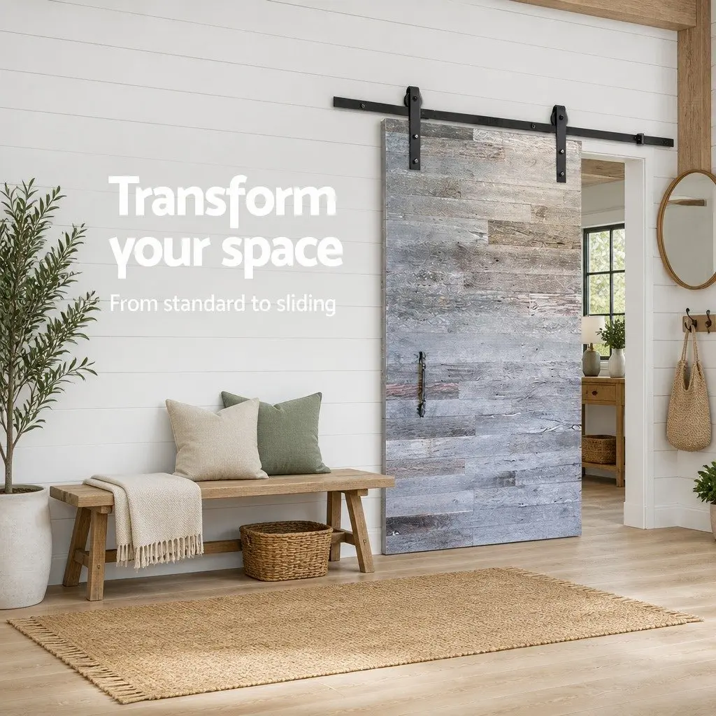 Sliding Barn Door Hardware Track Set 3m Black Steel Rail Rollers Floor Guide