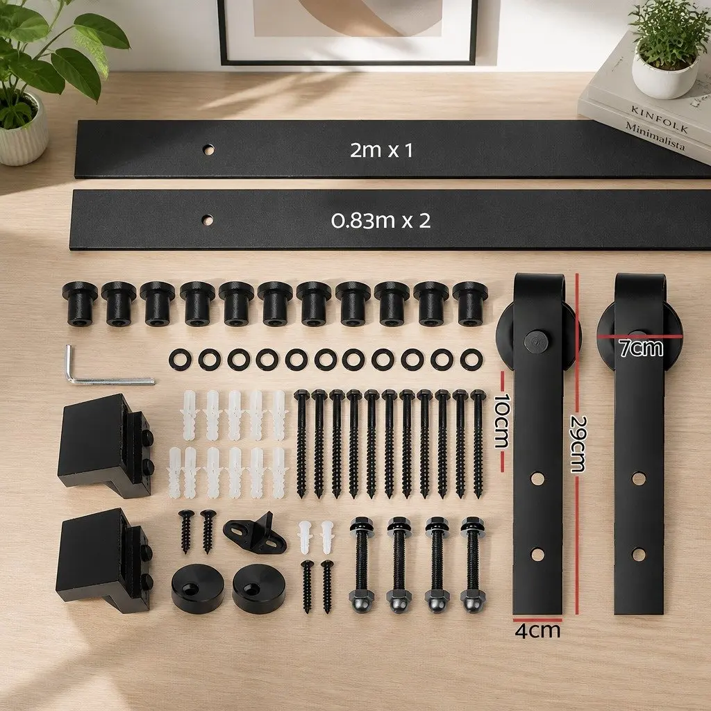 Sliding Barn Door Hardware Track Set 3.66m Black Steel Rail Roller Kit 120kg