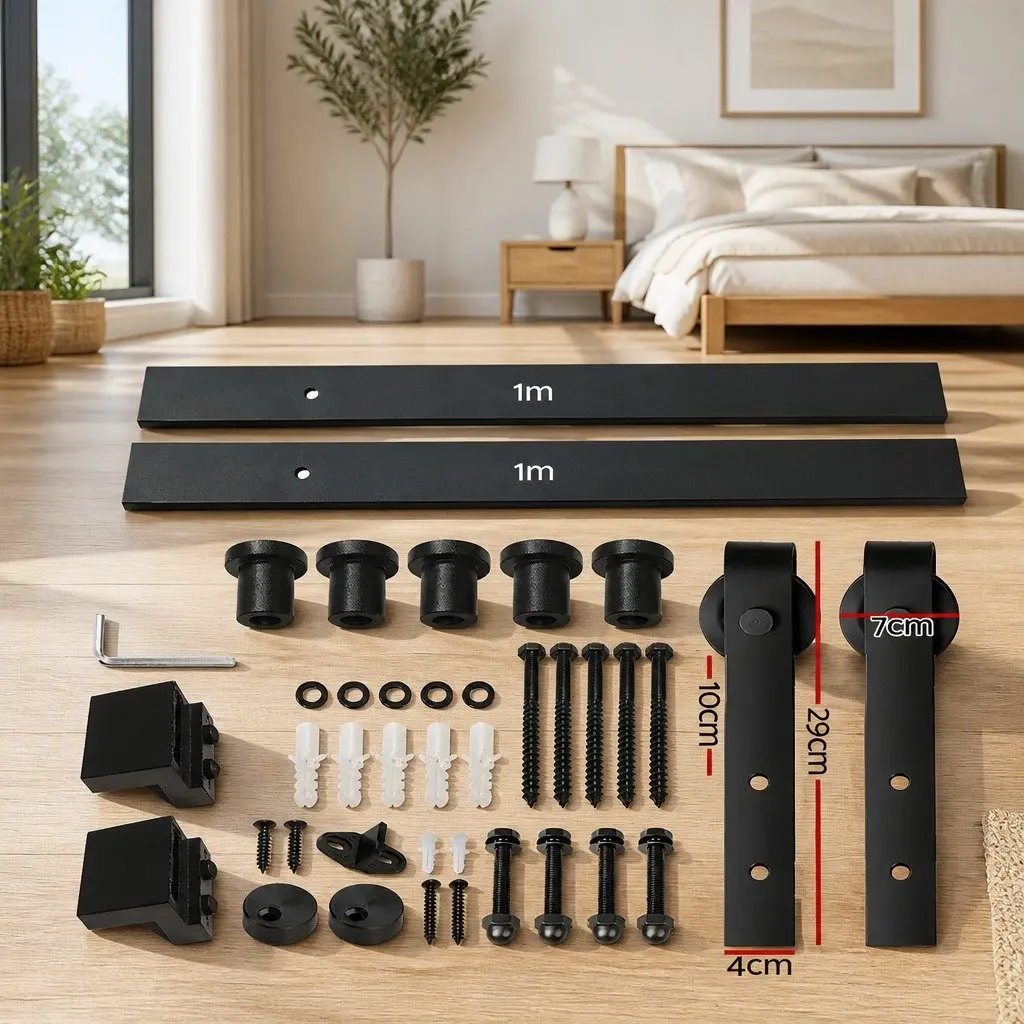 Black Steel Sliding Barn Door Hardware Track Set
