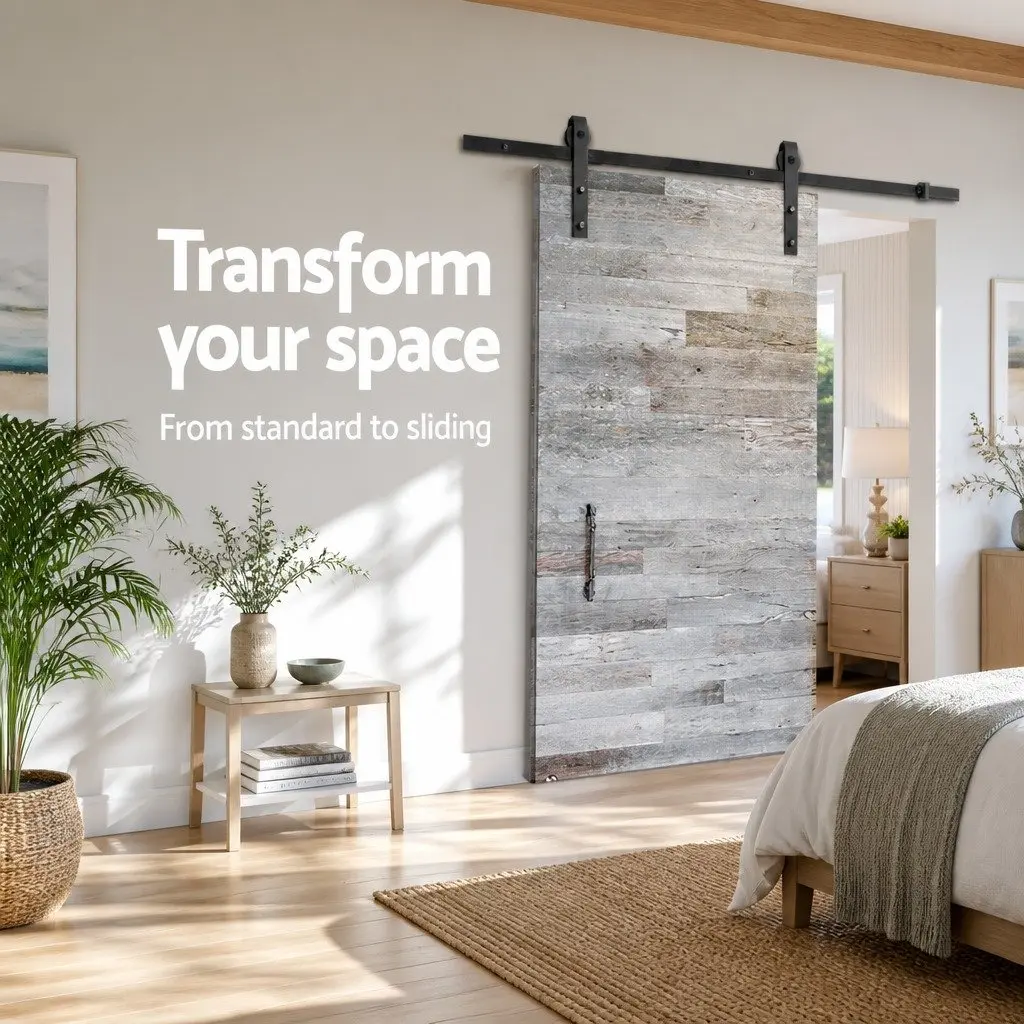 Black Steel Sliding Barn Door Hardware Track Set