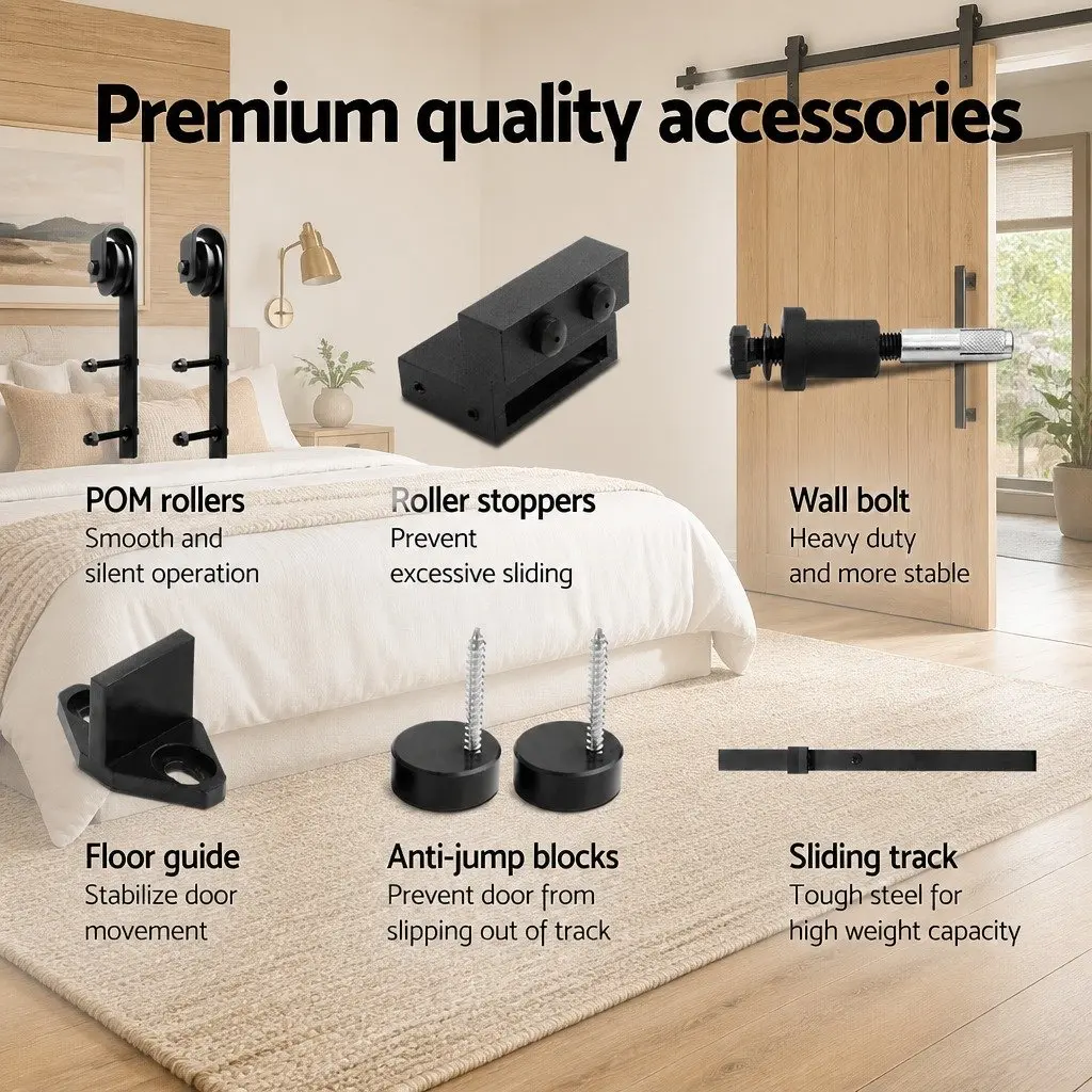 Black Steel Sliding Barn Door Hardware Track Set