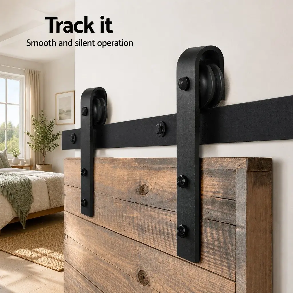 Black Steel Sliding Barn Door Hardware Track Set