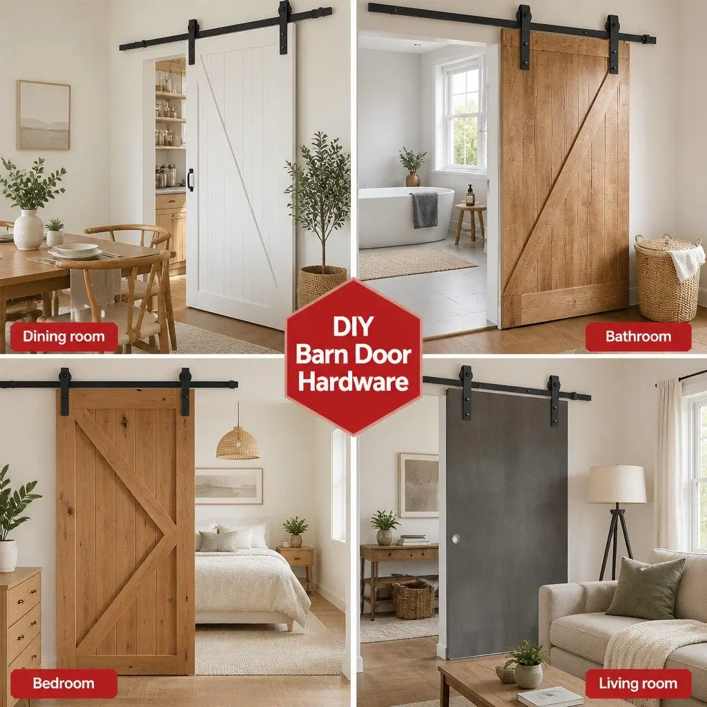 Black Steel Sliding Barn Door Hardware Track Set