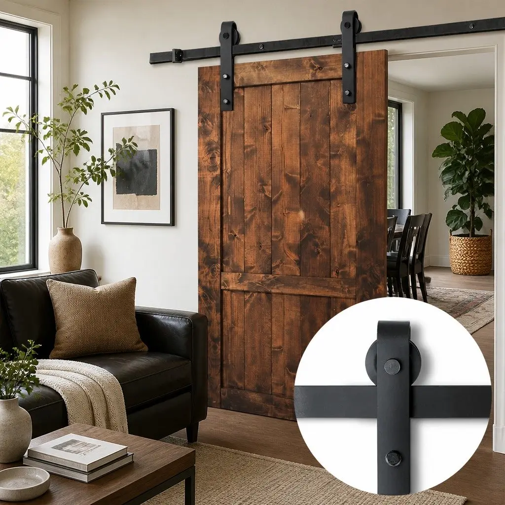 Black Steel Sliding Barn Door Hardware Track Set