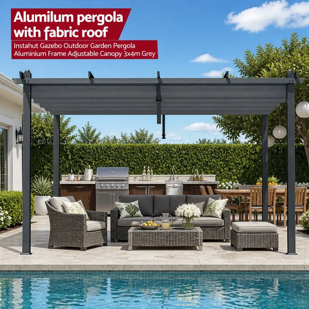 Outdoor Gazebo 3x4m Pergola Garden Canopy Adjustable Shade with Aluminium Frame