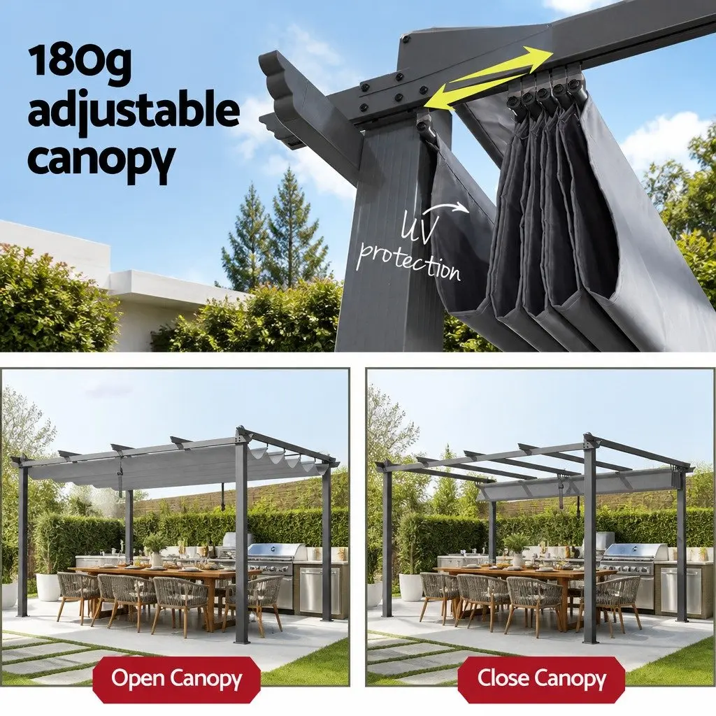 Outdoor Gazebo 3x4m Pergola Garden Canopy Adjustable Shade with Aluminium Frame