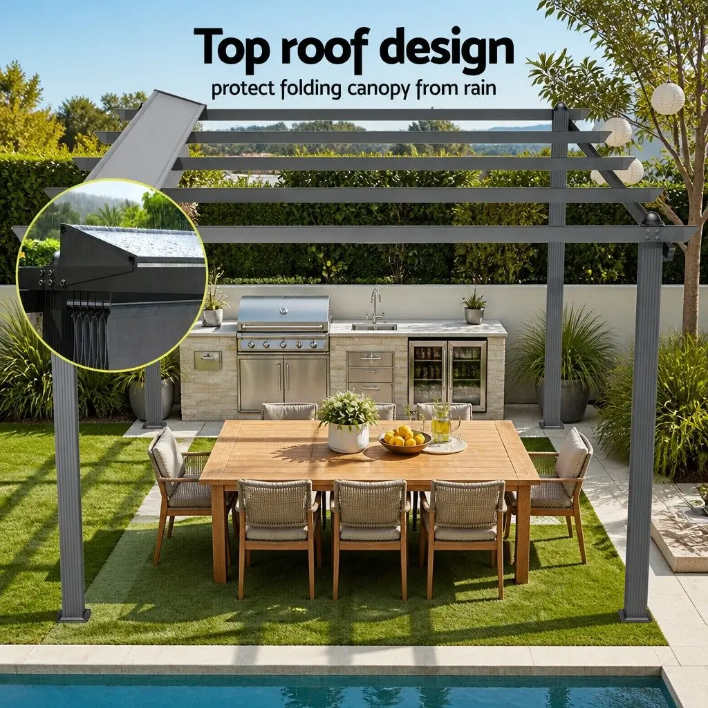 Outdoor Gazebo 3x4m Pergola Garden Canopy Adjustable Shade with Aluminium Frame