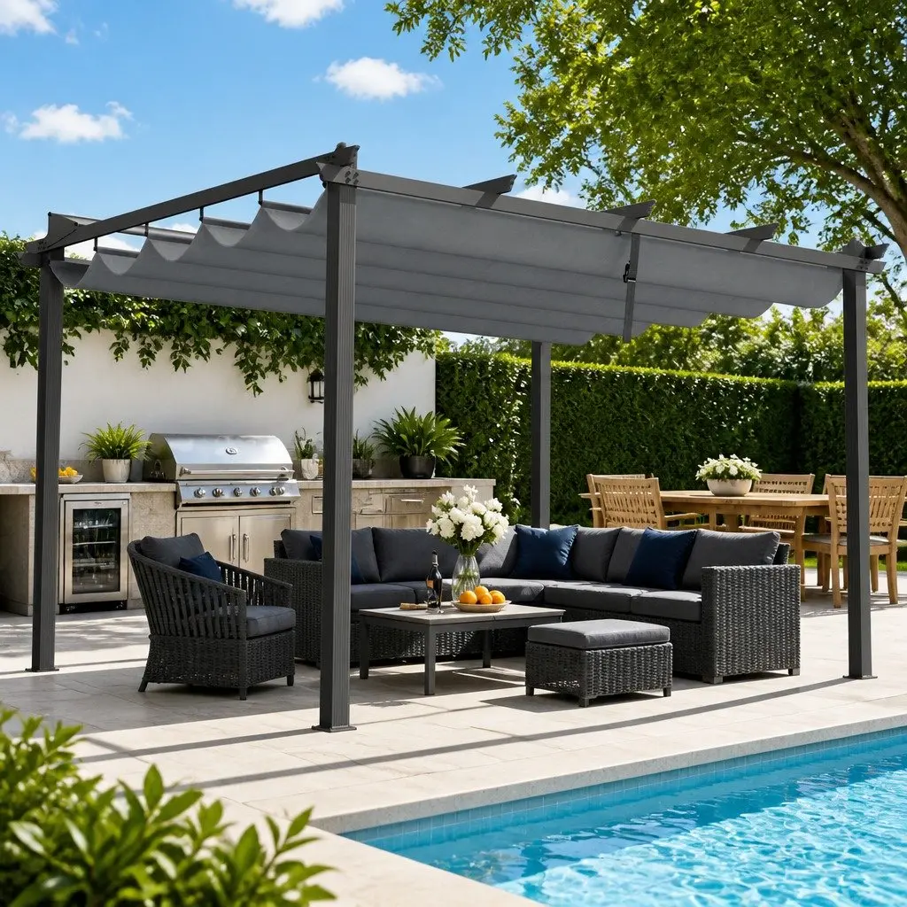 Outdoor Gazebo 3x4m Pergola Garden Canopy Adjustable Shade with Aluminium Frame