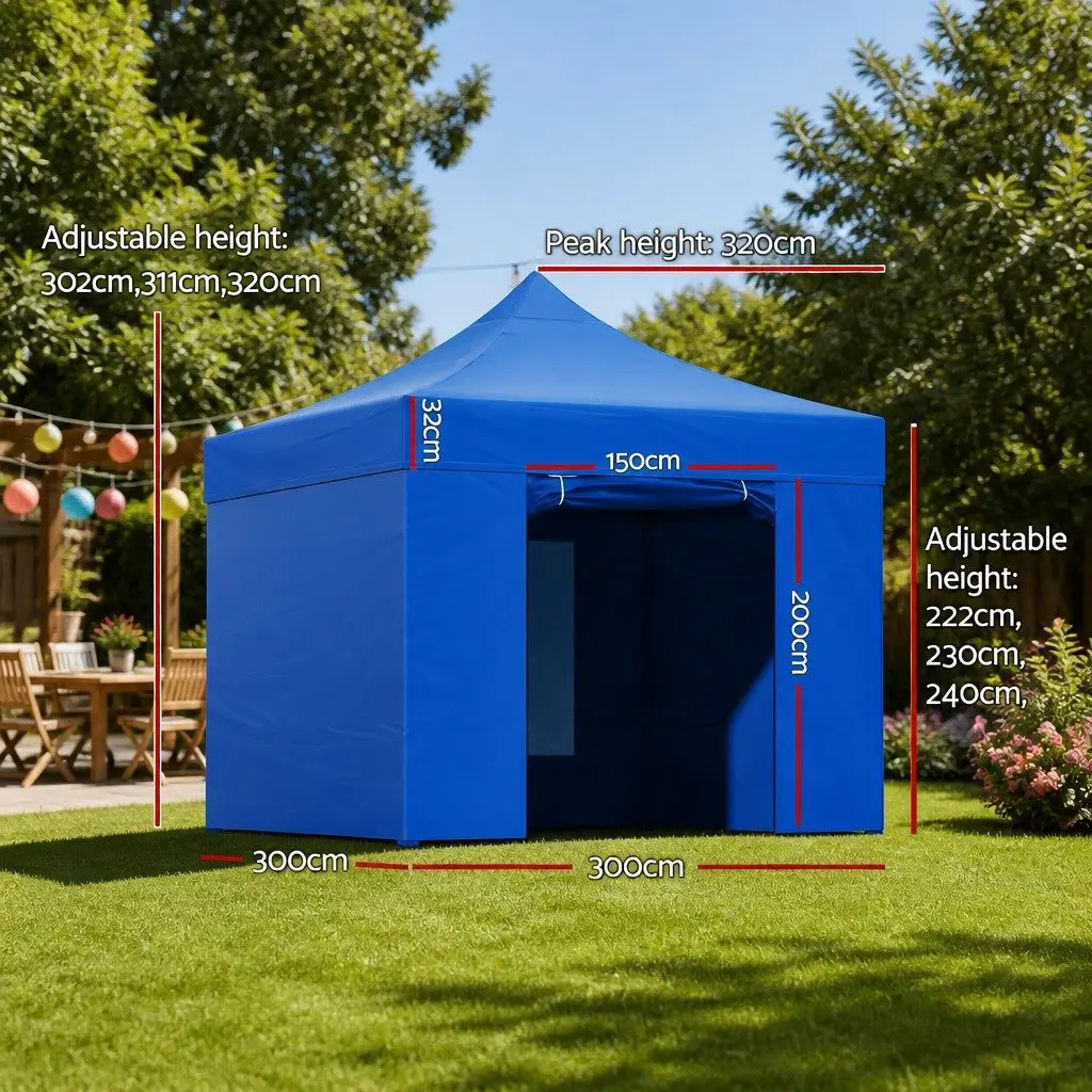 Pop Up Gazebo 3x3m Folding Tent Outdoor Canopy Blue Oxford Fabric