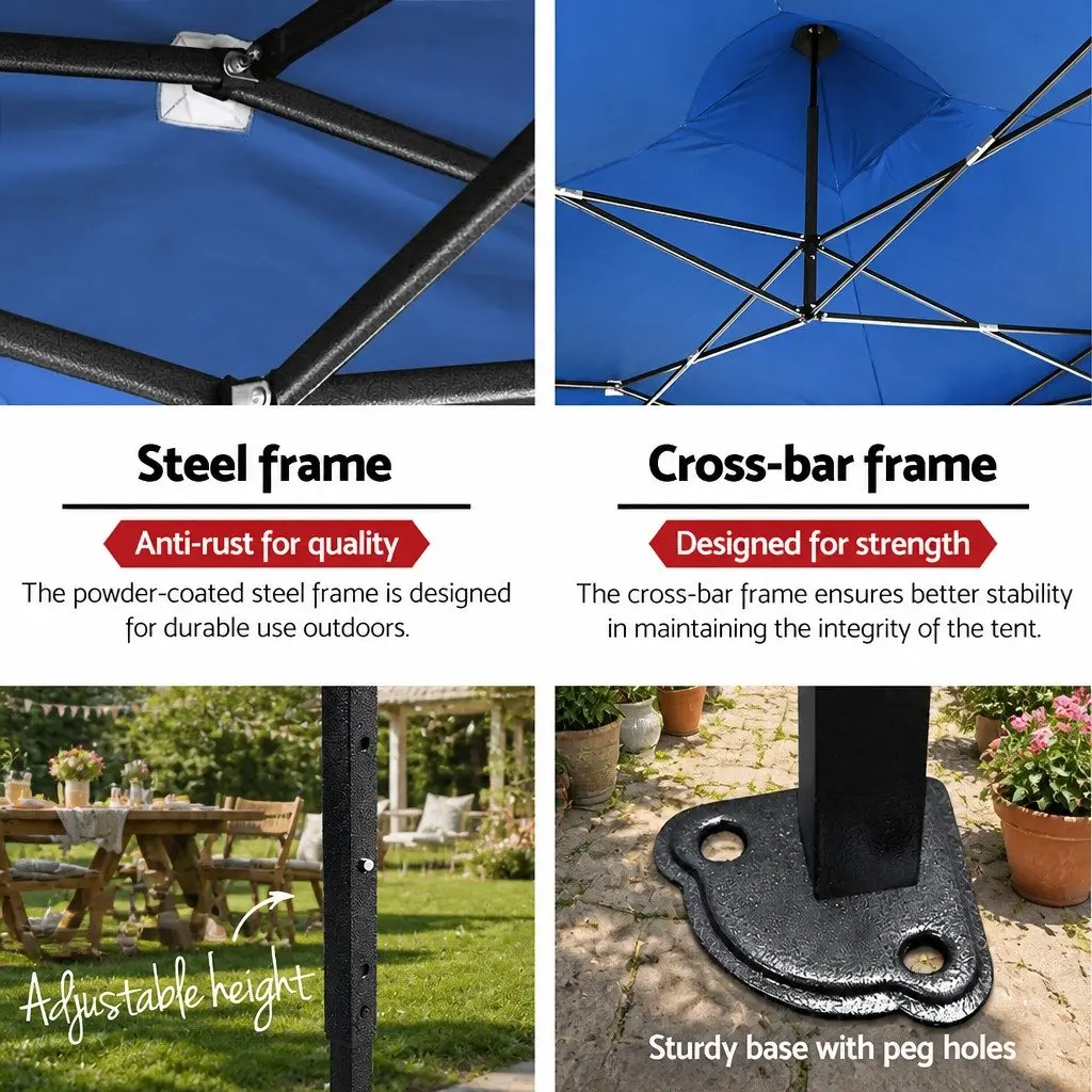 Pop Up Gazebo 3x3m Folding Tent Outdoor Canopy Blue Oxford Fabric