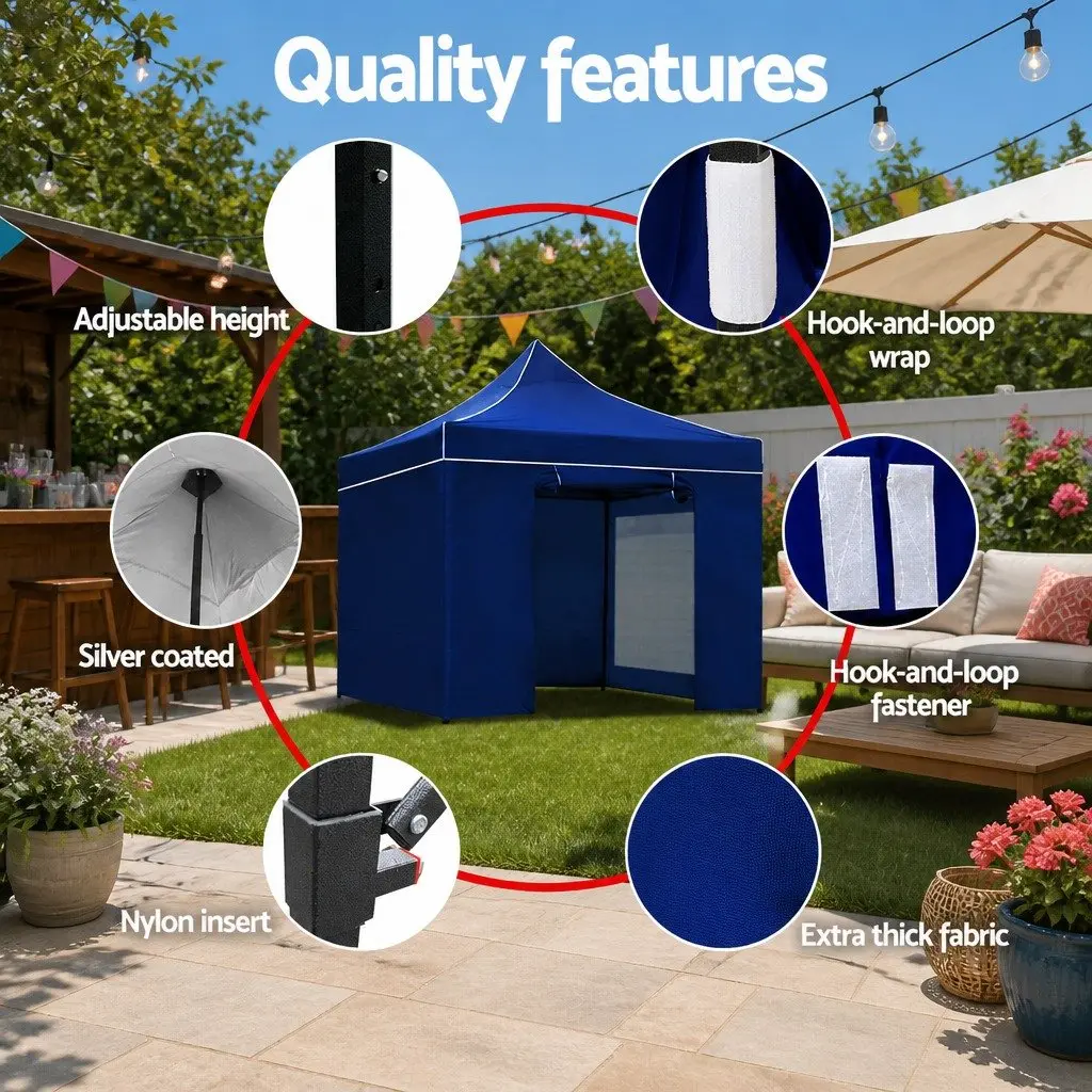 Pop Up Gazebo 3x3m Folding Tent Outdoor Canopy Blue Oxford Fabric