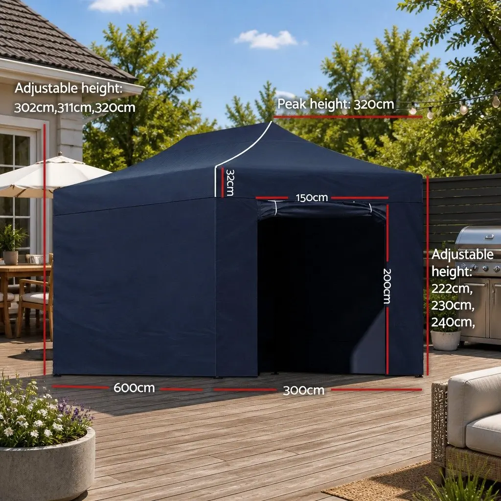 Pop Up Gazebo Canopy 3x6m Outdoor Folding Tent Black