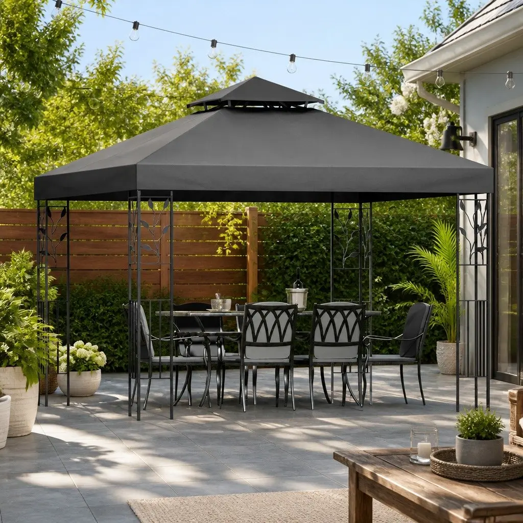 Grey Gazebo 3x3m Outdoor Canopy Tent Garden Event Shade Steel Frame