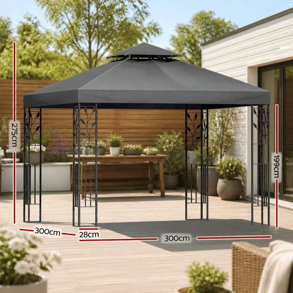 Grey Gazebo 3x3m Outdoor Canopy Tent Garden Event Shade Steel Frame