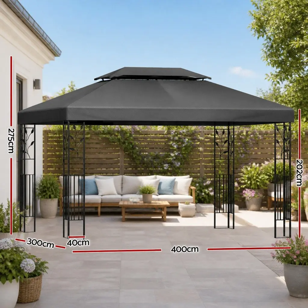 Outdoor Gazebo Tent 4x3m Grey Shade Wedding Event Canopy Iron Art
