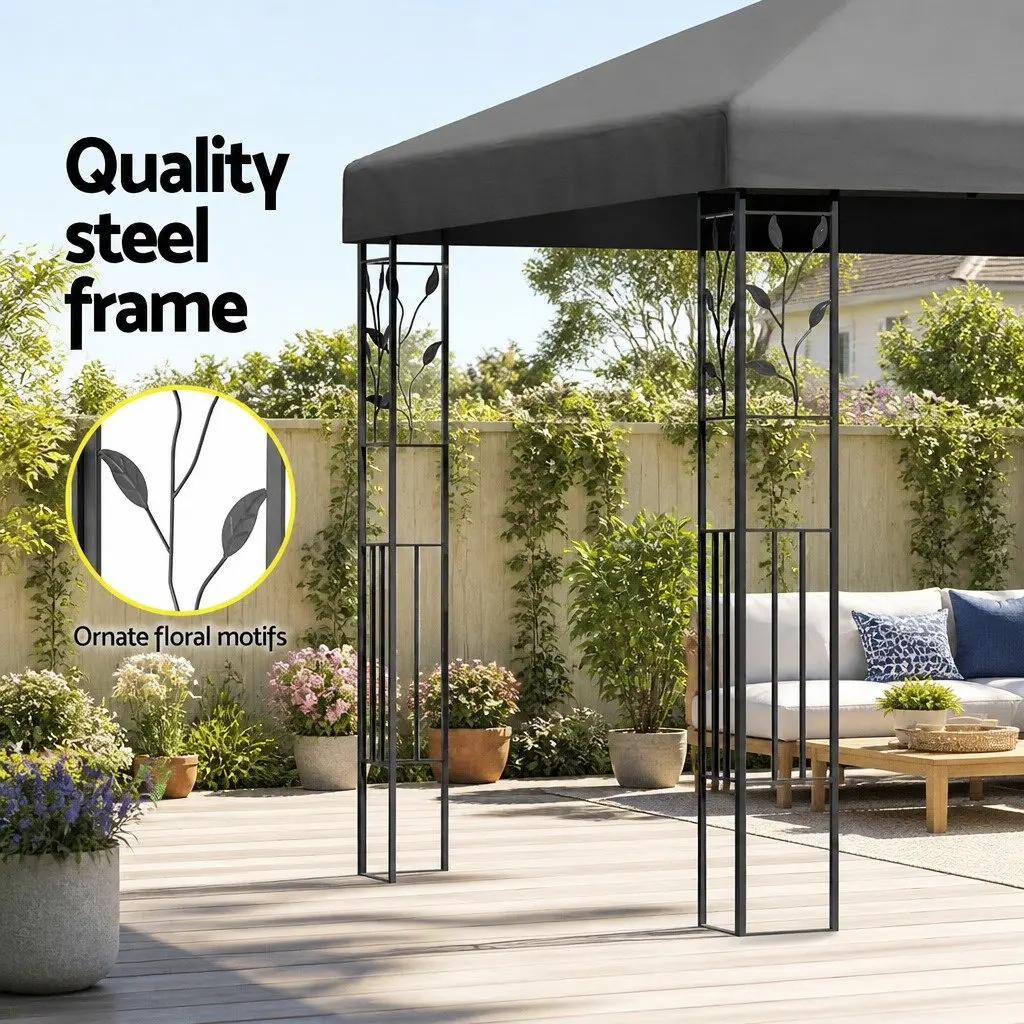 Outdoor Gazebo Tent 4x3m Grey Shade Wedding Event Canopy Iron Art