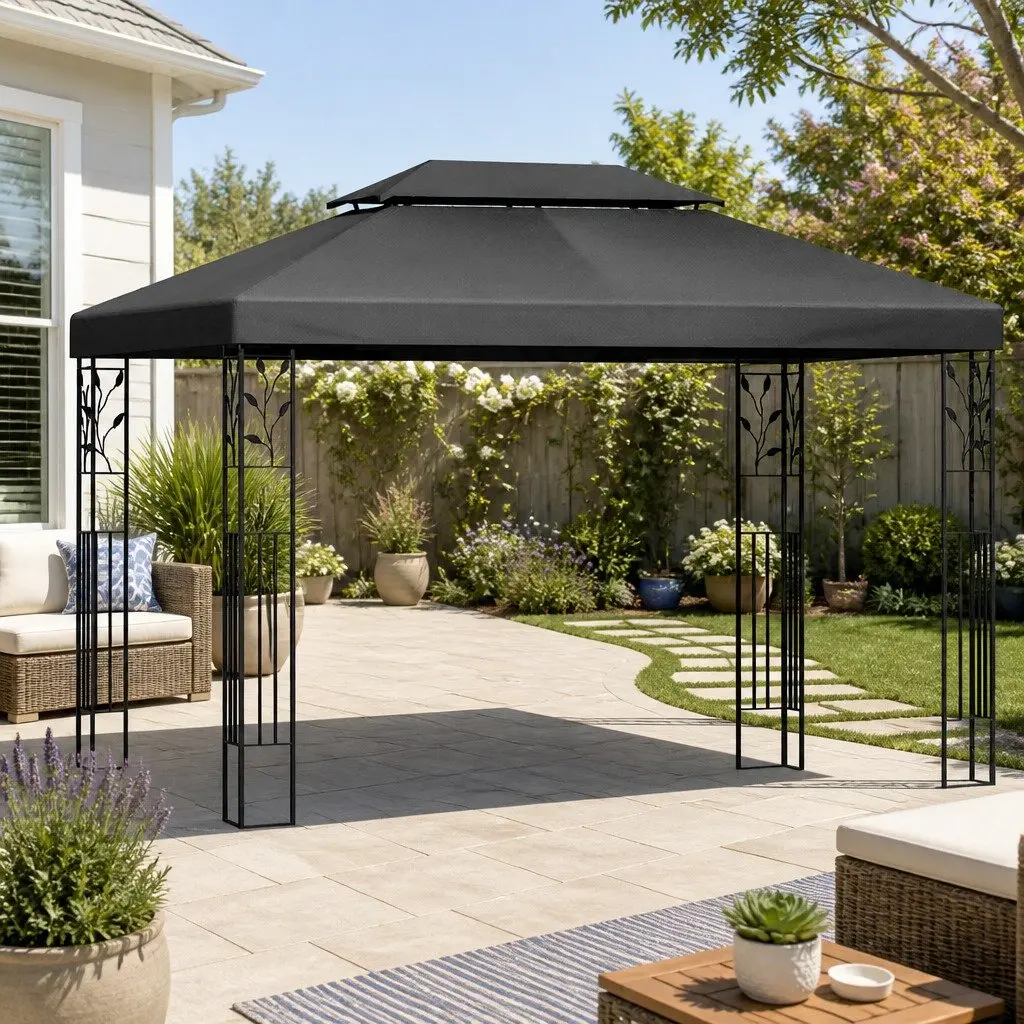 Outdoor Gazebo Tent 4x3m Grey Shade Wedding Event Canopy Iron Art