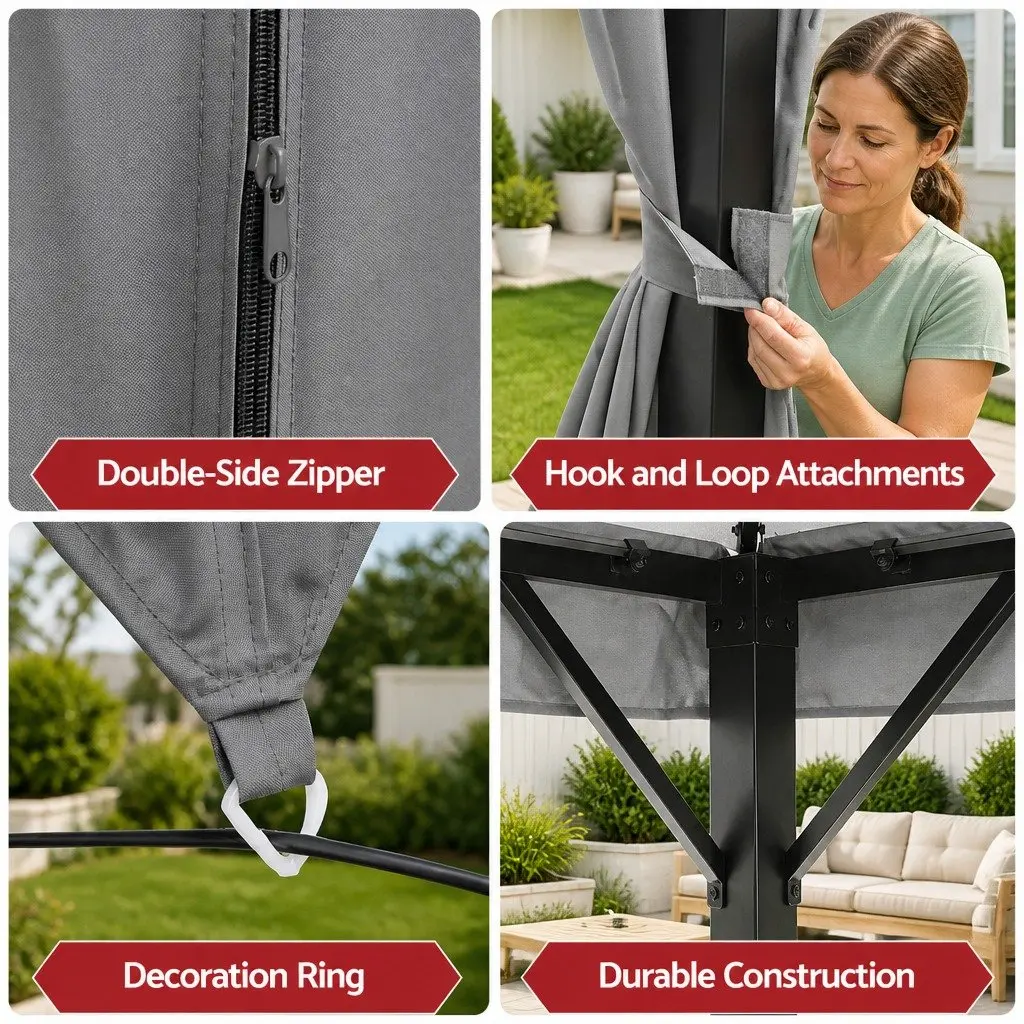 Gazebo Outdoor Canopy 3x3m Steel Frame Patio Tent Grey with Curtains Mosquito Mesh