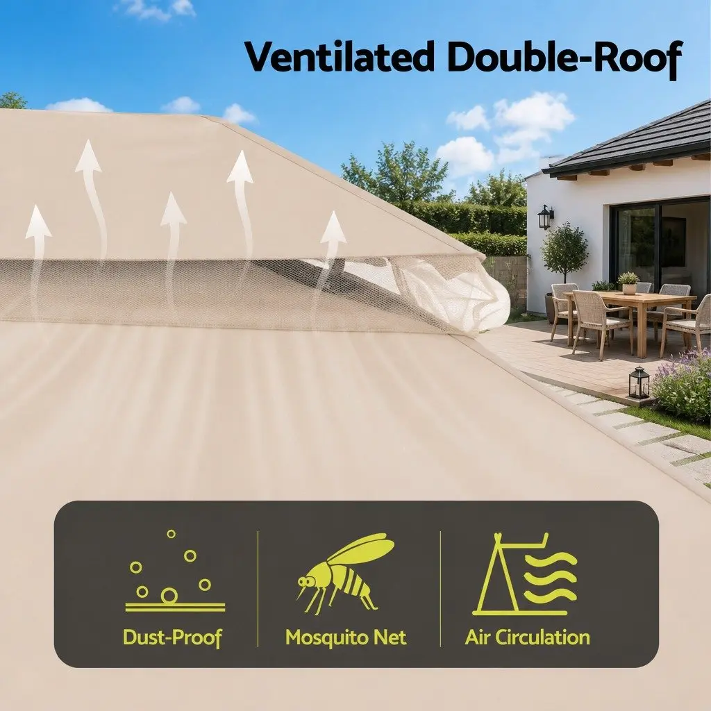 Gazebo Outdoor Canopy 3x4m Steel Frame Patio Tent Beige with Mosquito Mesh Curtains