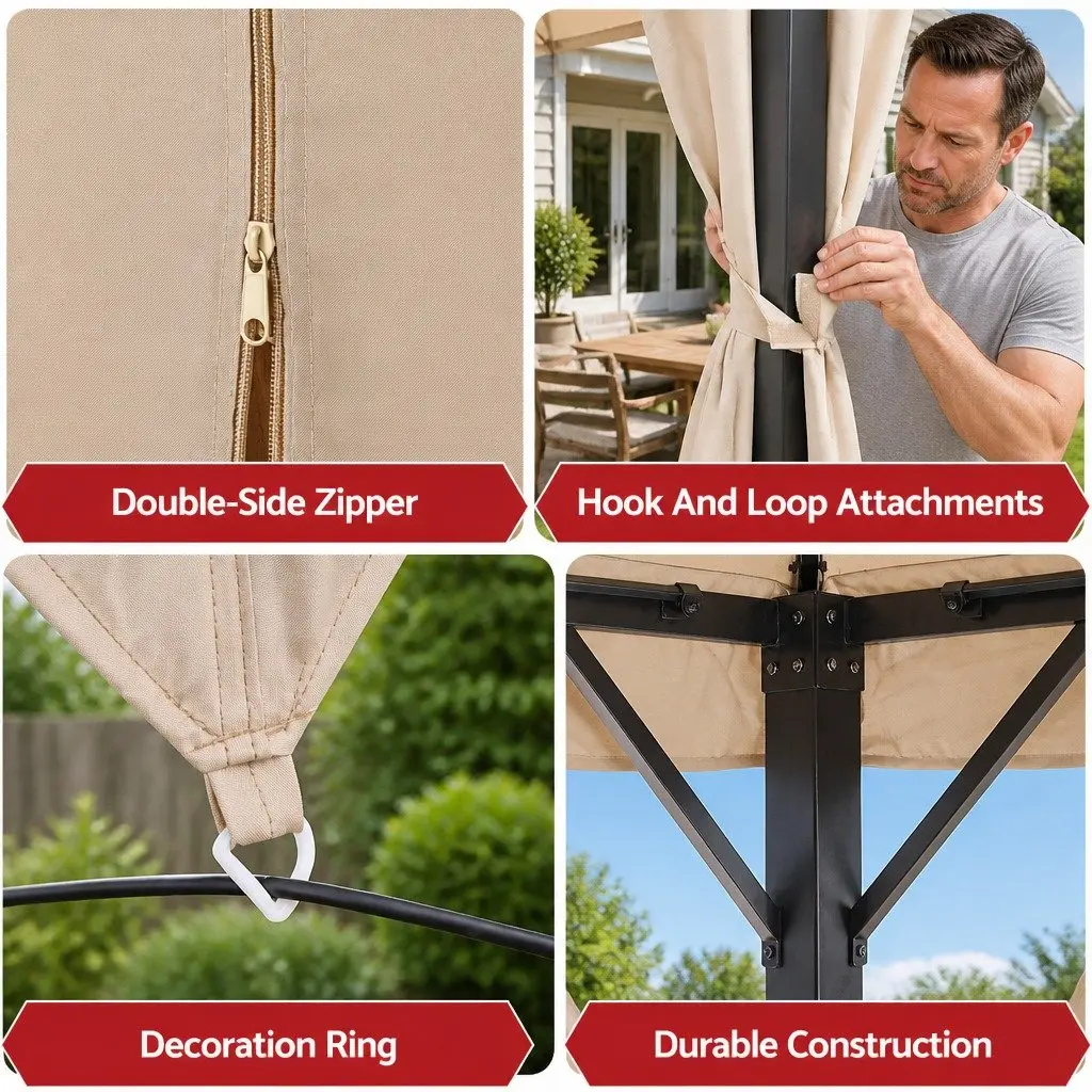 Gazebo Outdoor Canopy 3x4m Steel Frame Patio Tent Beige with Mosquito Mesh Curtains