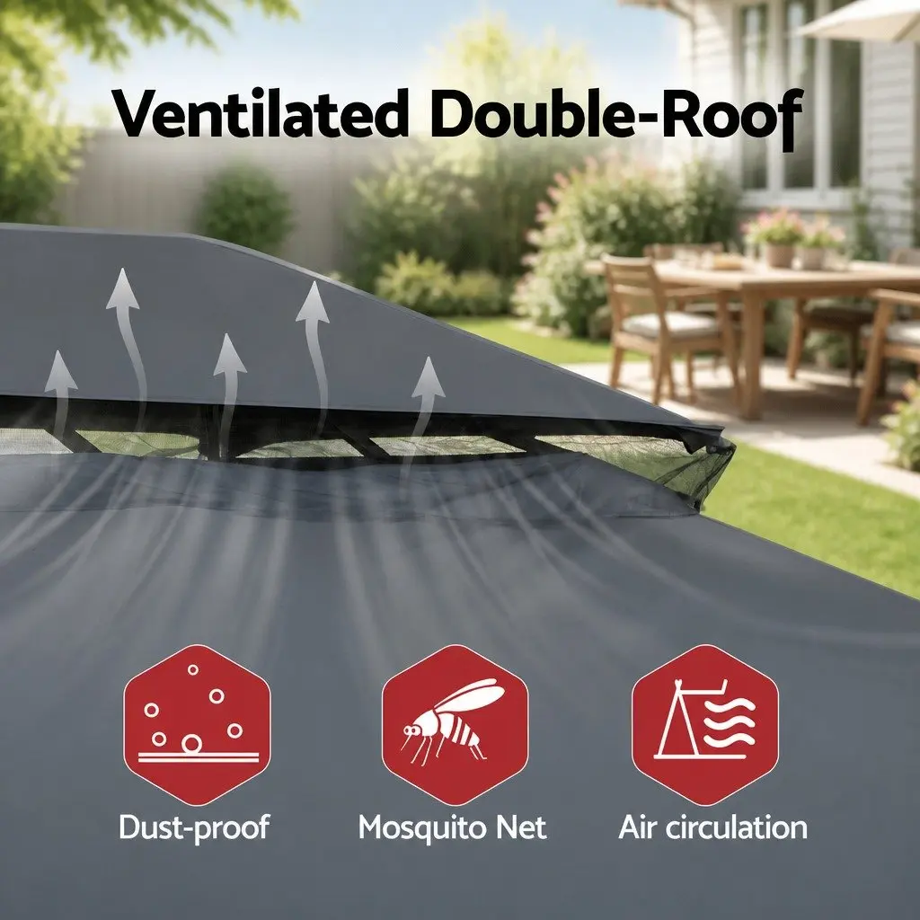 Gazebo Outdoor Canopy 3x4m Grey Steel Frame with Mosquito Mesh Curtains