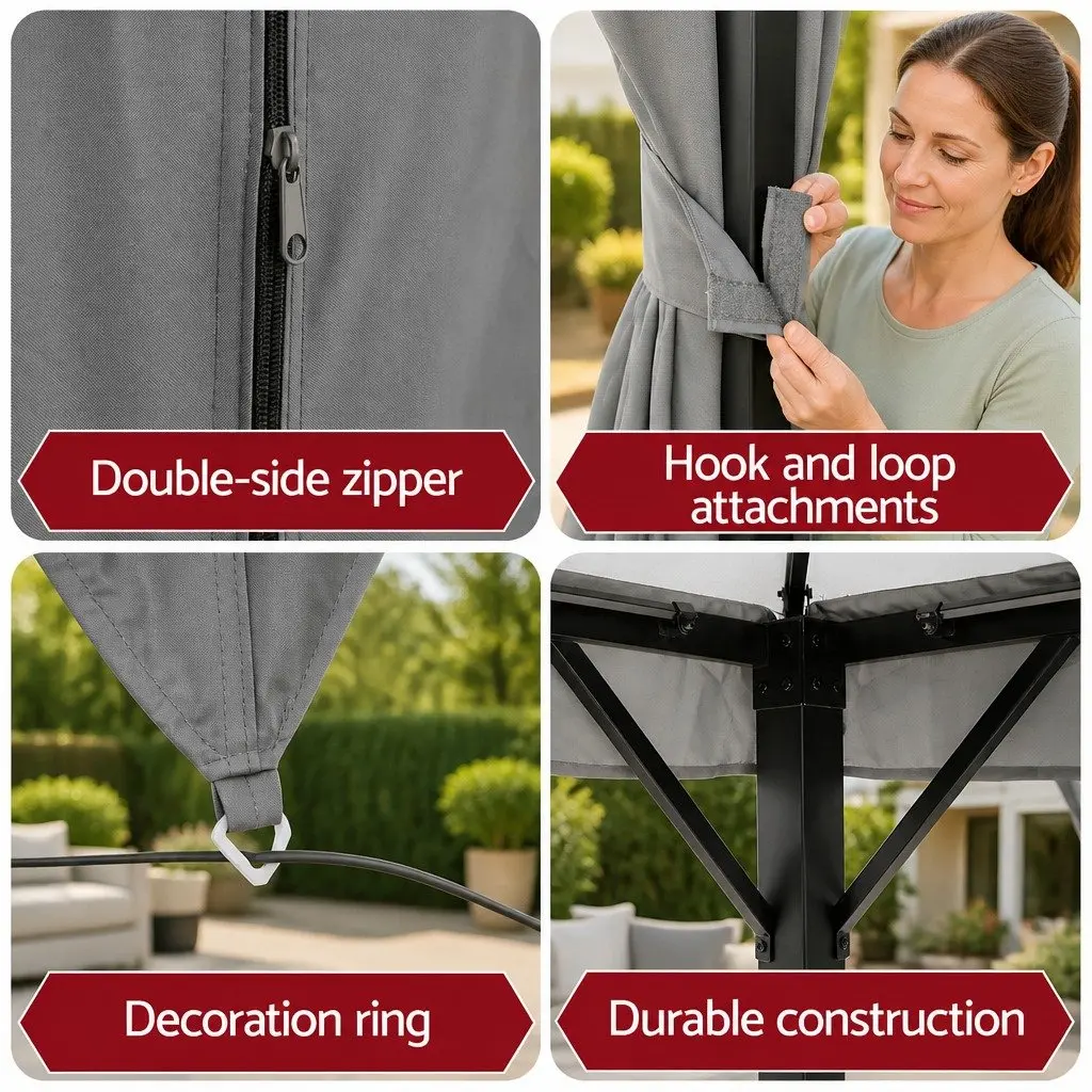 Gazebo Outdoor Canopy 3x4m Grey Steel Frame with Mosquito Mesh Curtains