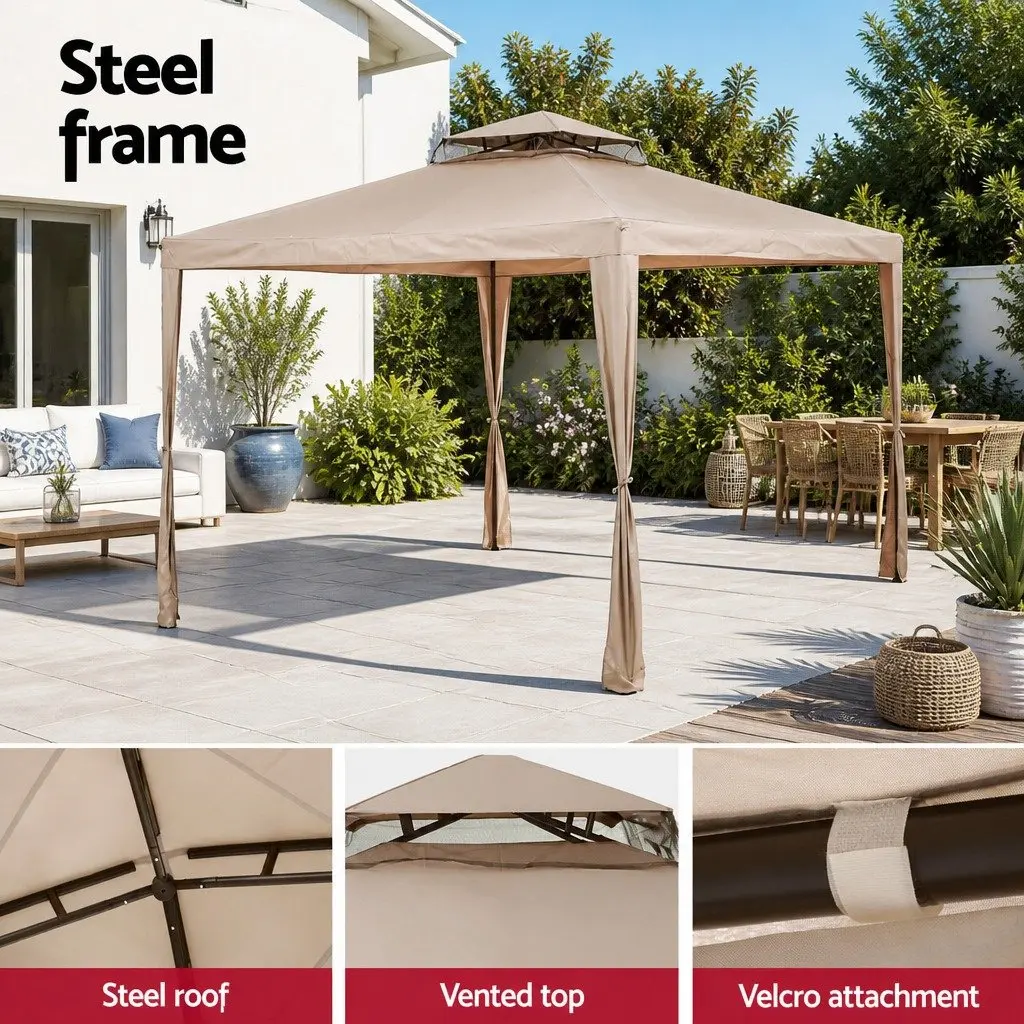 Gazebo Tent Outdoor Event Canopy 3m Brown