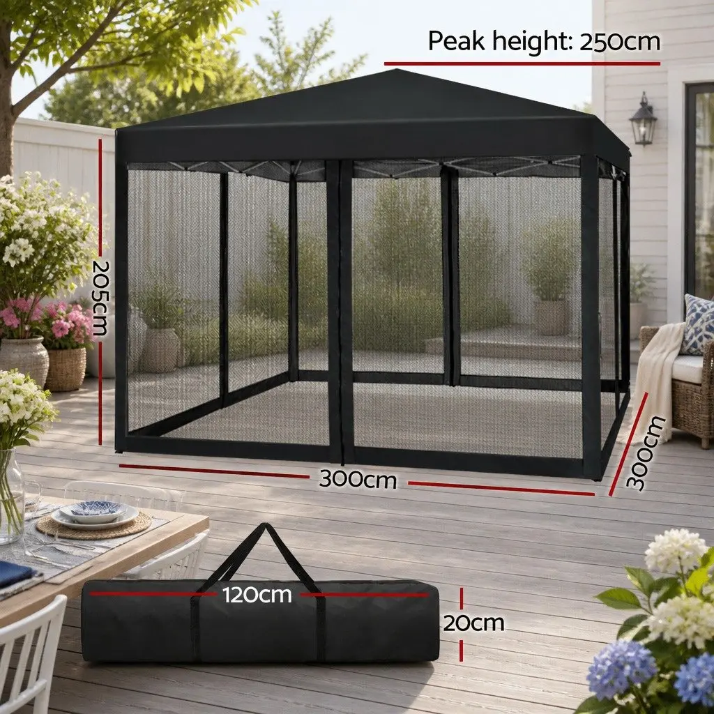 Pop Up Gazebo Canopy Tent Outdoor Shade 3x3m Black