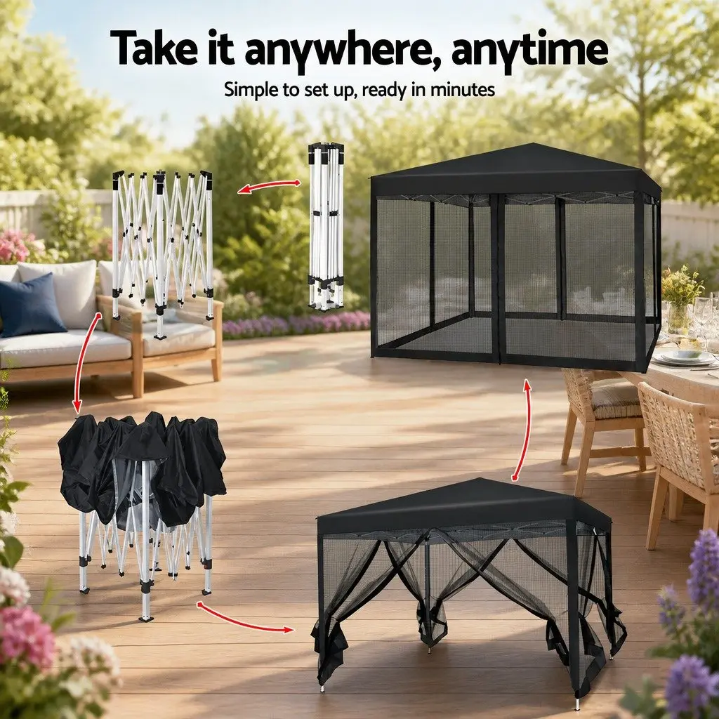 Pop Up Gazebo Canopy Tent Outdoor Shade 3x3m Black