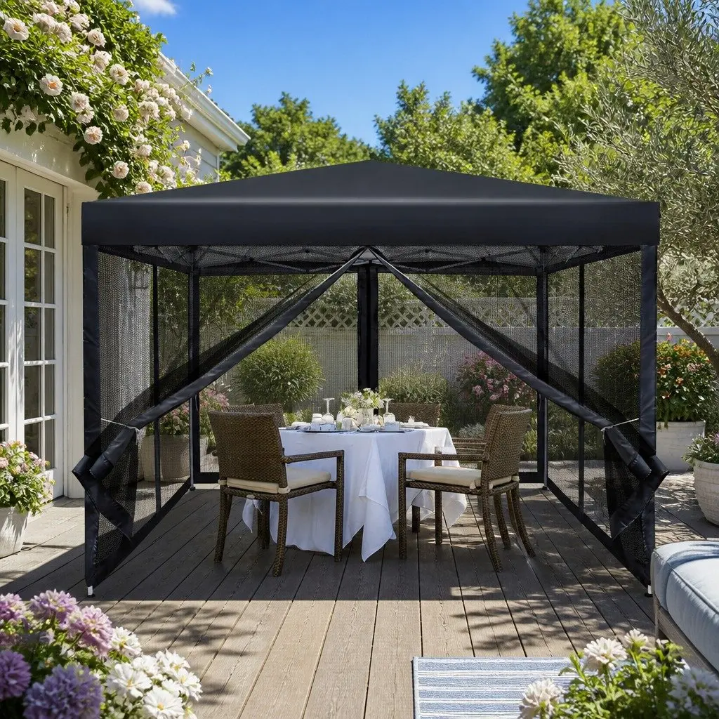 Pop Up Gazebo Canopy Tent Outdoor Shade 3x3m Black