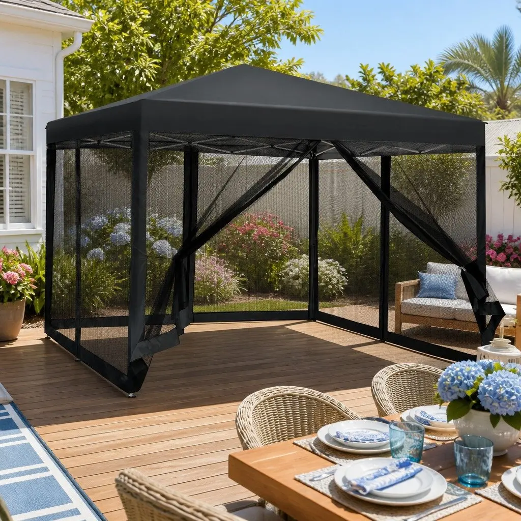 Pop Up Gazebo Canopy Tent Outdoor Shade 3x3m Black