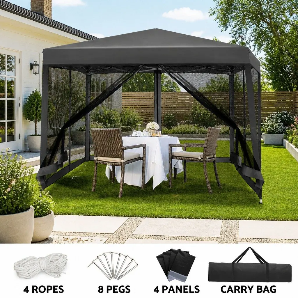 Pop Up Gazebo Canopy Outdoor 3x3m Grey with Mesh Walls