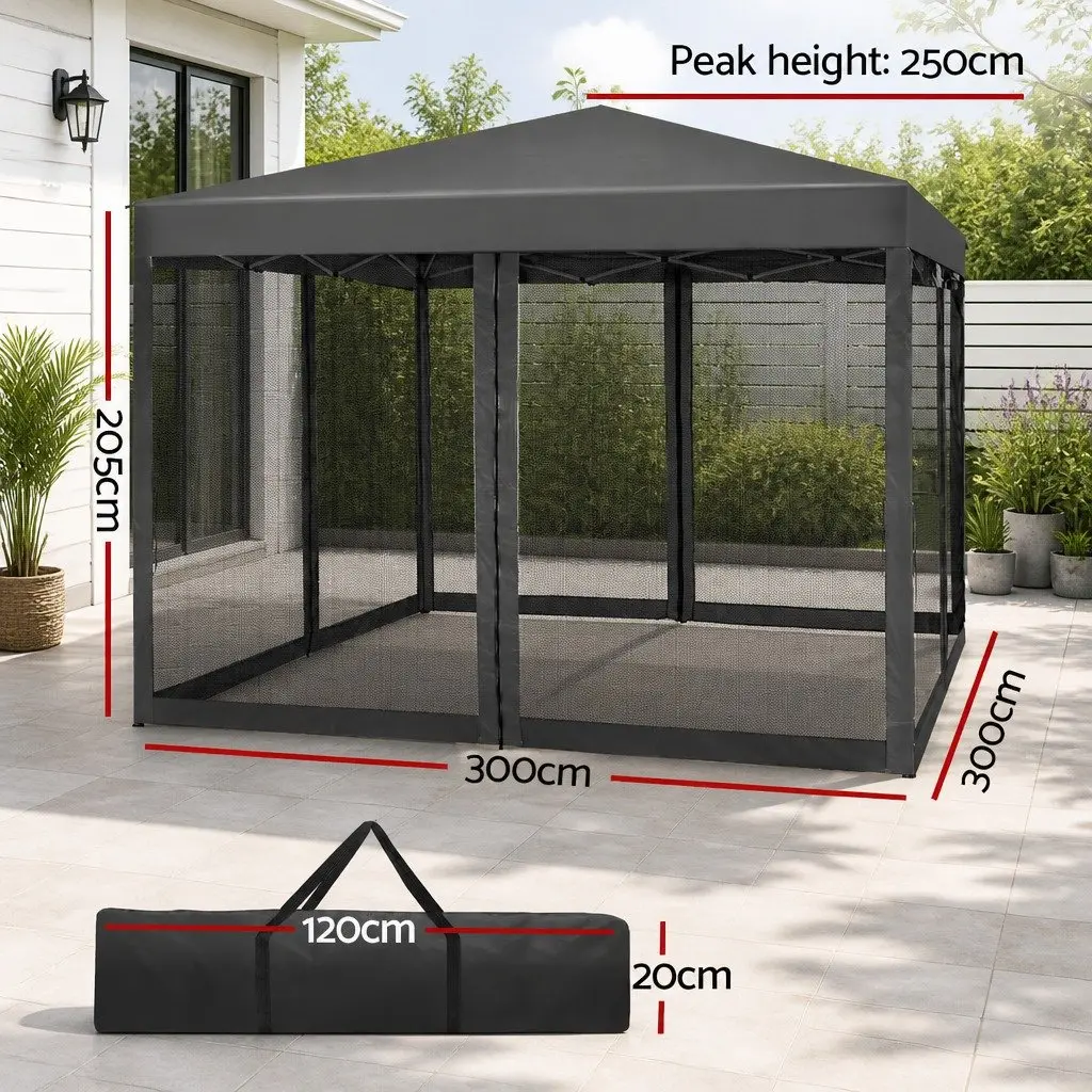Pop Up Gazebo Canopy Outdoor 3x3m Grey with Mesh Walls