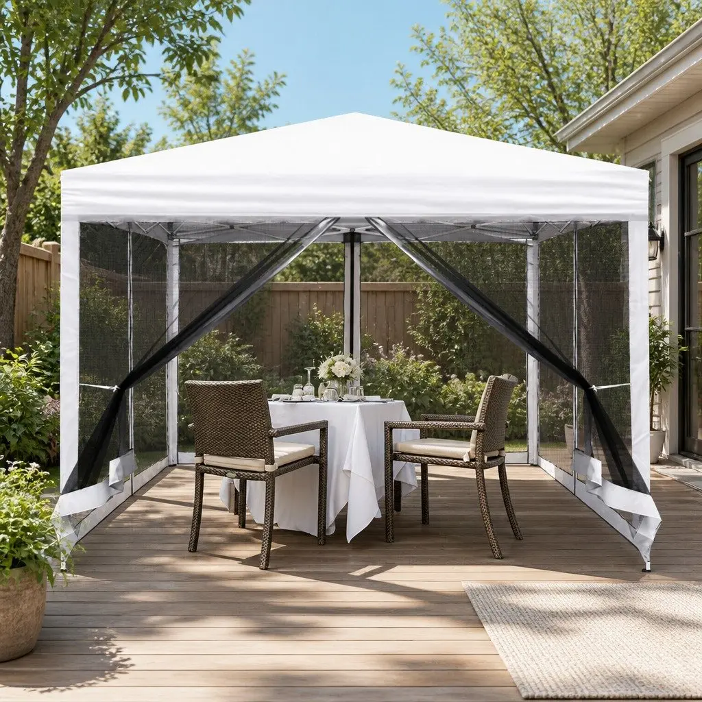 Pop Up Gazebo 3x3m Outdoor Garden Canopy Tent Wedding Party Camping Shade White