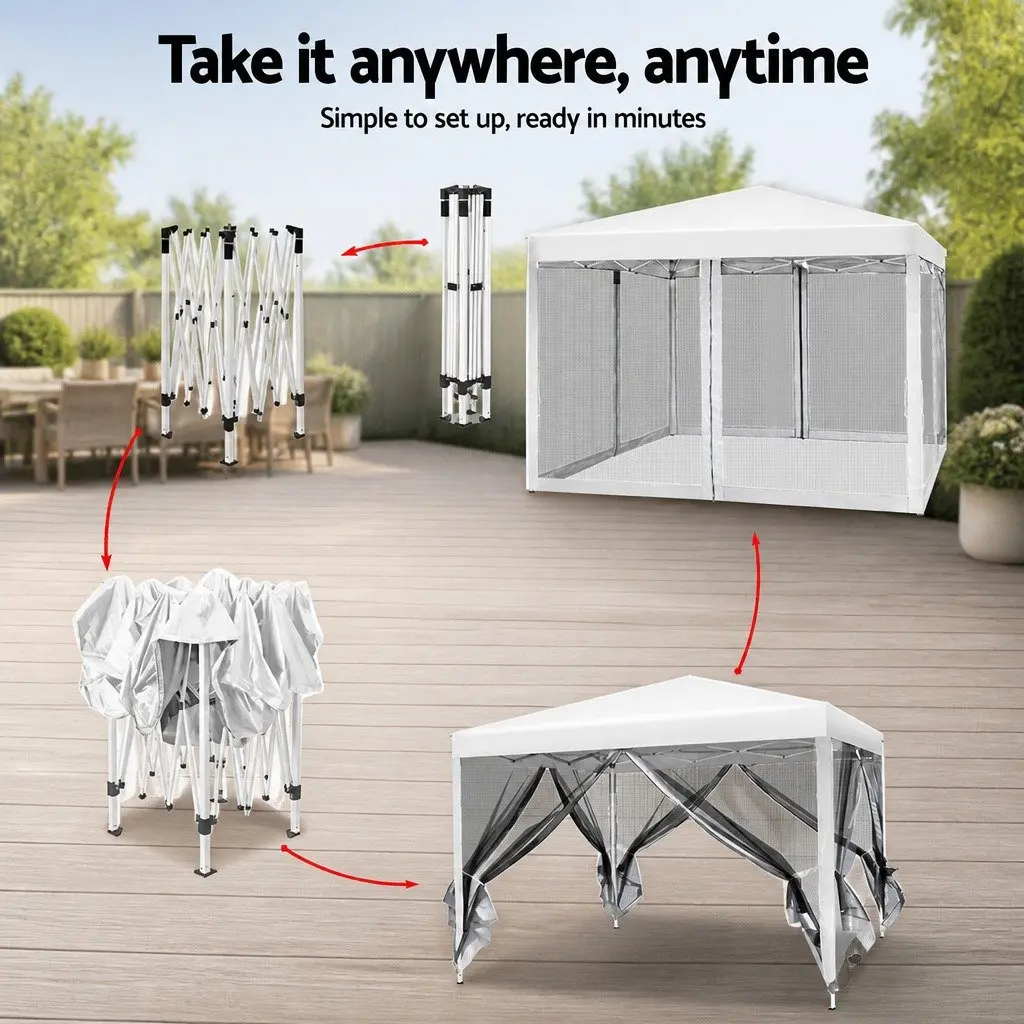 Pop Up Gazebo 3x3m Outdoor Garden Canopy Tent Wedding Party Camping Shade White