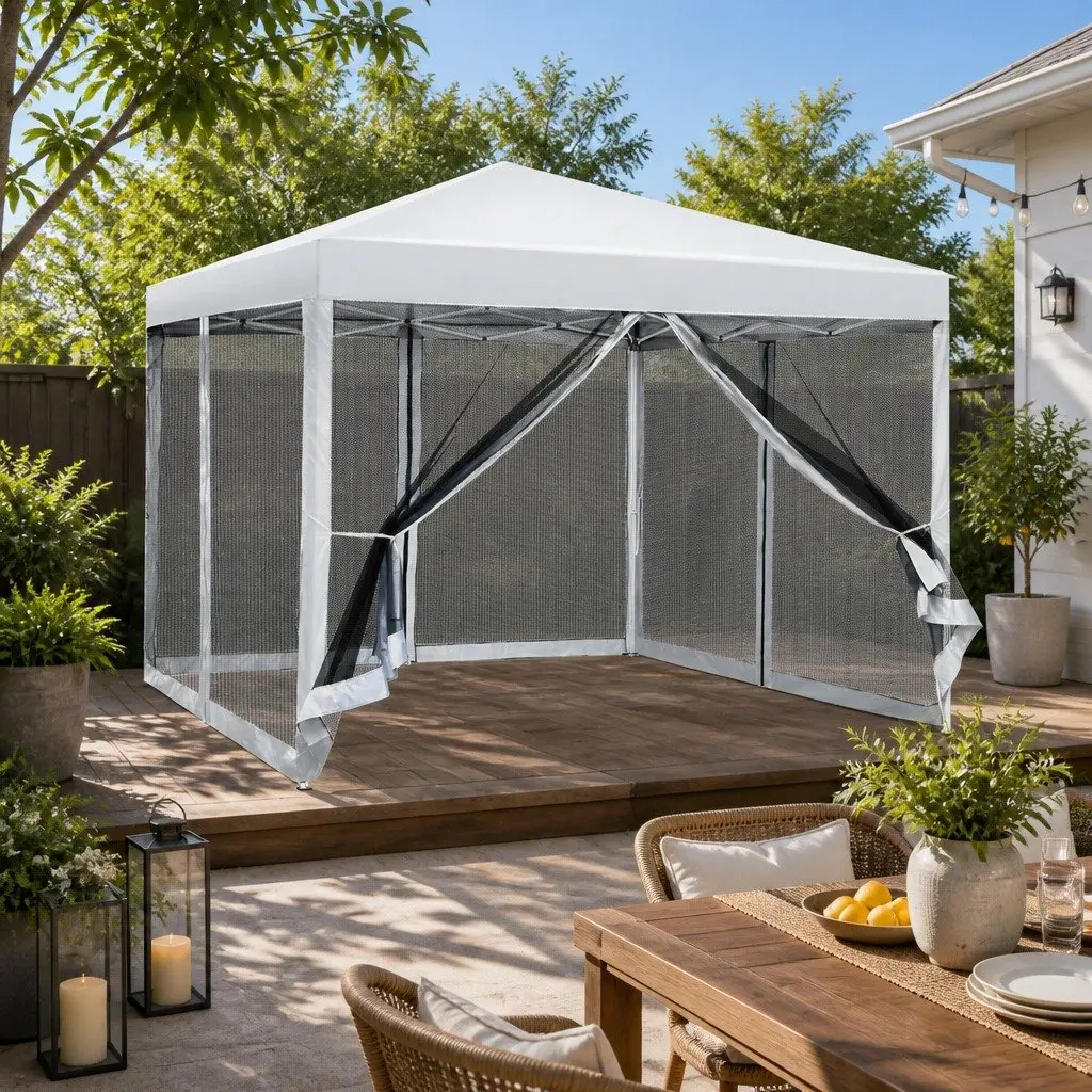 Pop Up Gazebo 3x3m Outdoor Garden Canopy Tent Wedding Party Camping Shade White