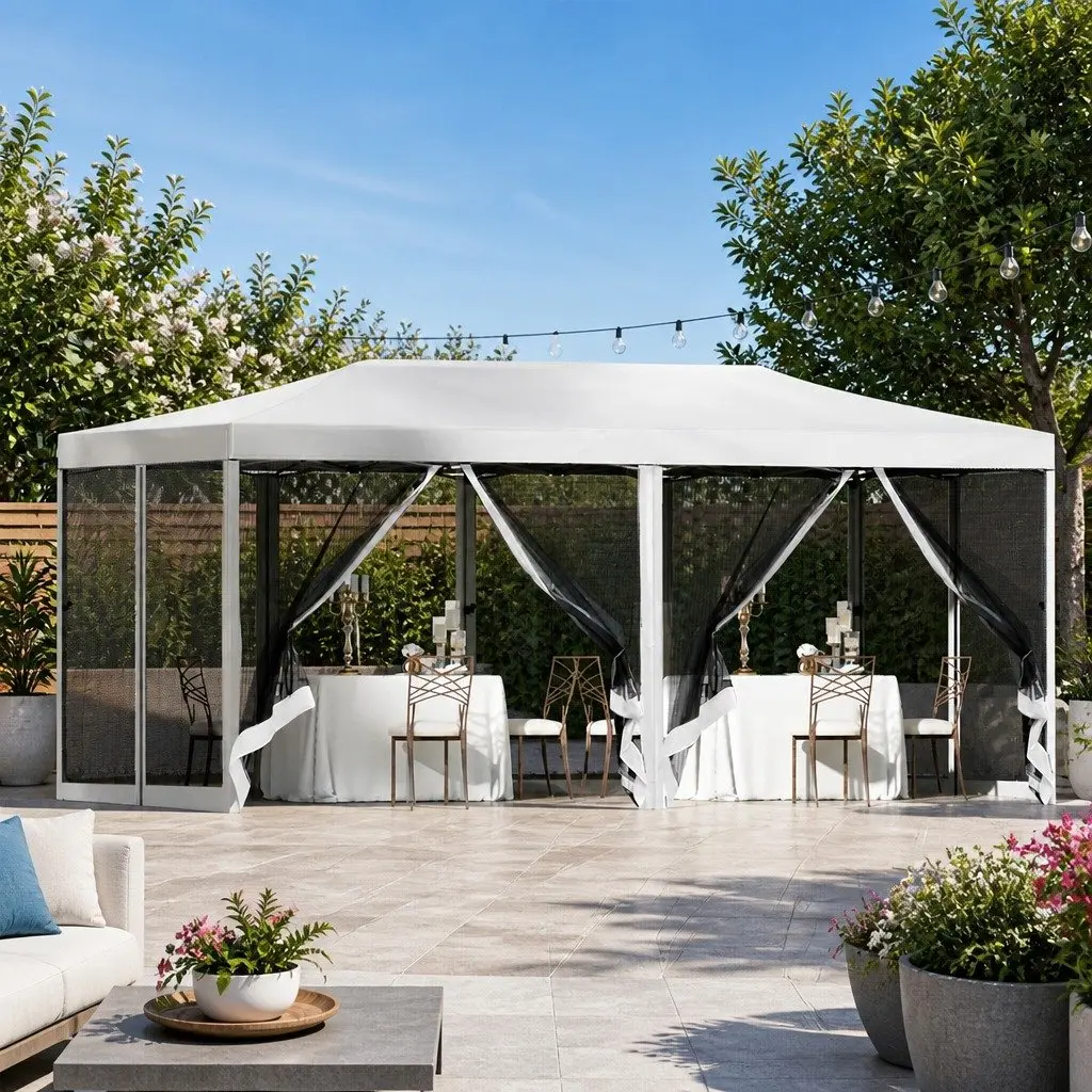 3x6m Pop Up Gazebo with Mesh Sidewalls